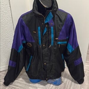 Vintage Veda 90s Black Jacket with Purple and Blue Highlights